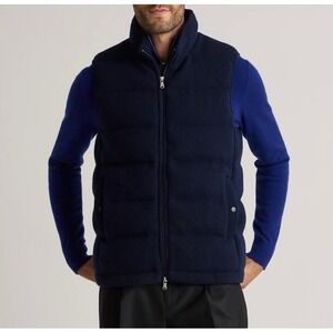 Quince Mens Mongolian Cashmere Ribbed Puffer Vest Navy Blue Full Zip Jacket NEW